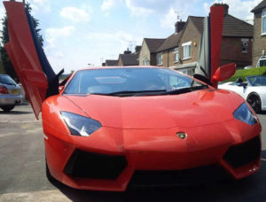 This Lamborghini Aventador is available for hire anywhere in UK.