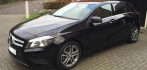 This Mercedes A Class is available for hire anywhere in UK.