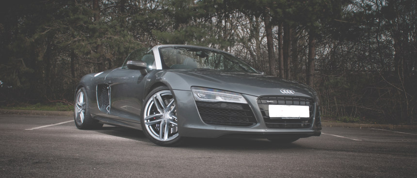 This Audi R8 Spyder is available for hire anywhere in UK.